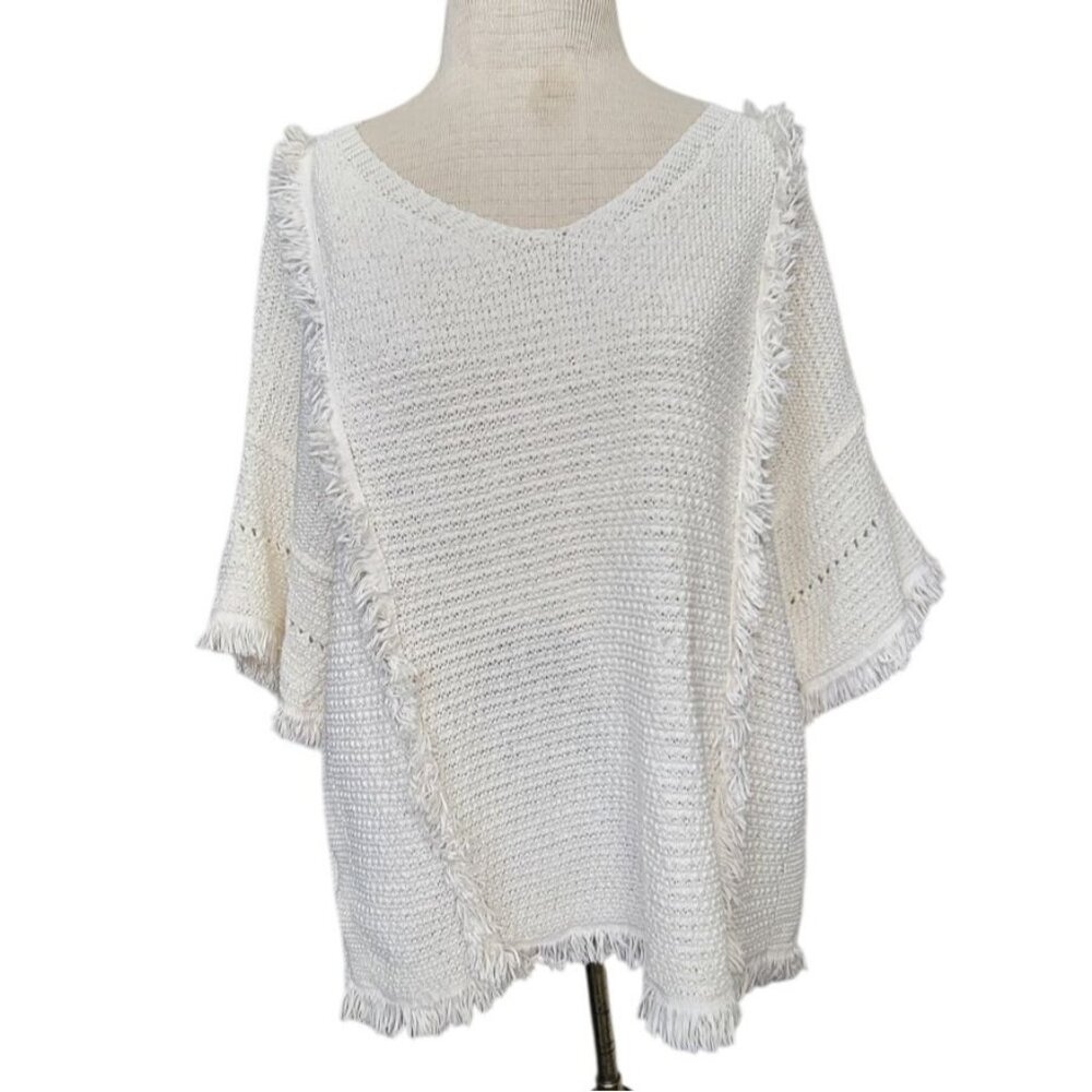 Lou Grey Womens Fringe Top Small Cowgirl Boho Open Knit Casual Oversized